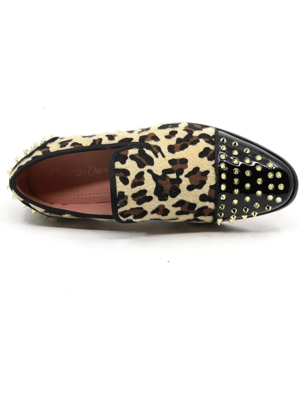 Metrocharm Men's Tan Brown Leopard Print Loafers Smoking Slip On Formal Shoes